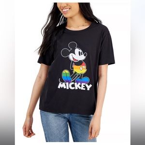 Disney NWT Juniors Mickey Mouse Rainbow T-Shirt Size Various in Black/Multi